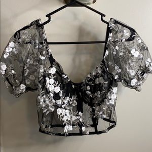 Sheer black flower crop top